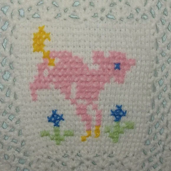 Two Hand Made Crochet Baby Afghans White Pink Yellow Blue - Picture 8 of 10